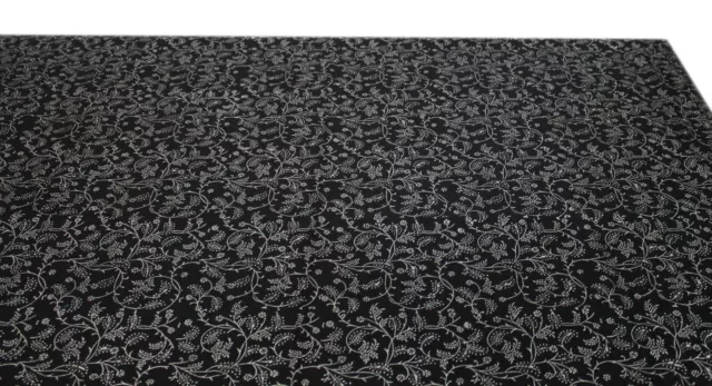 Indien Noir Argent Floral Main Bloc Tissu Imprimé Coton 4.6m Loisirs Créatifs