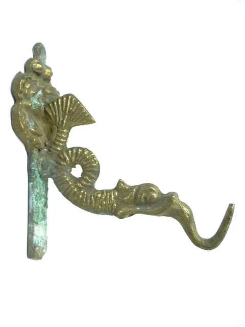 Vintage Used Old Brass Metal Fish Chinese Unusual Coat Hook Plant Hanger