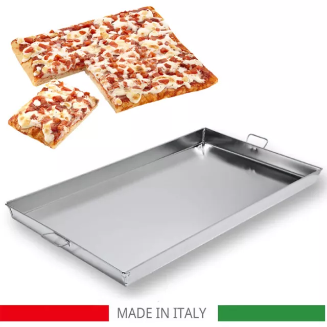 Teglia rettangolare da forno 37x60 cm pizza in latta multiuso manici focaccia