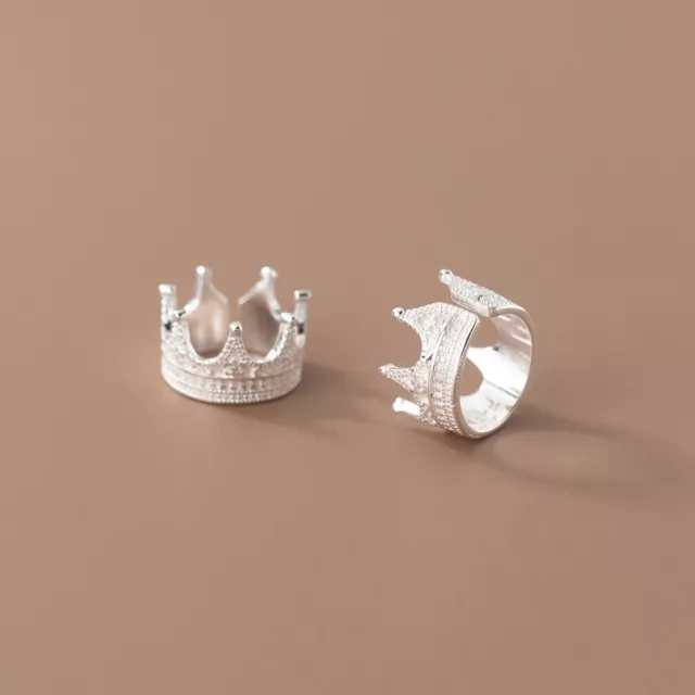 925 Sterling Solid Silver Frosted Crown Design Ear Cuff No Piercing Earrings