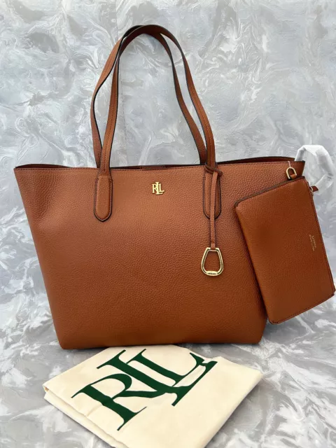 RALPH LAUREN PEBBLE Large Faux Leather Tote Bag Purse Wristlet