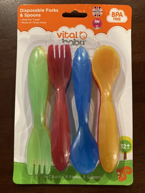 Tenedores y cucharas desechables para bebés y niños pequeños 16 unidades Vital Baby Free BPA