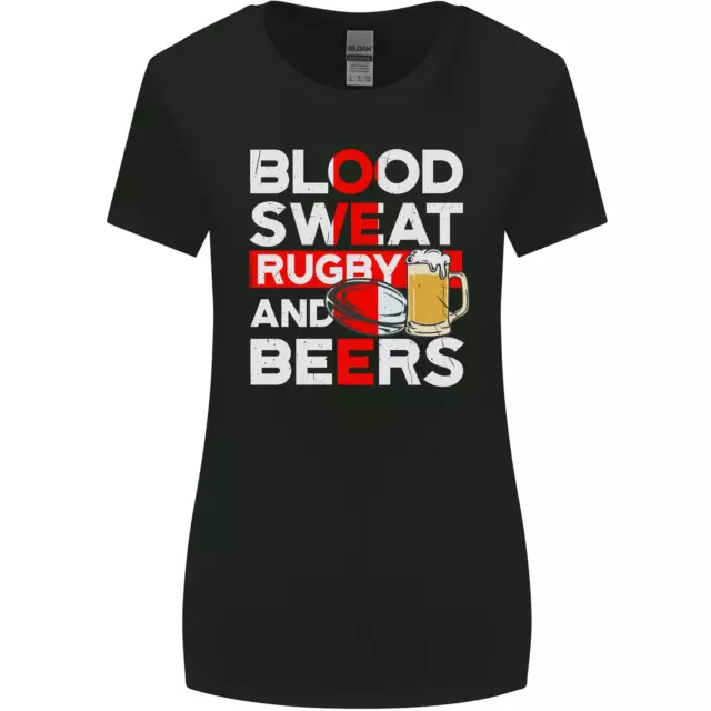 Blood Sweat Rugby and Beers England Funny Womens Wider Cut T-Shirt