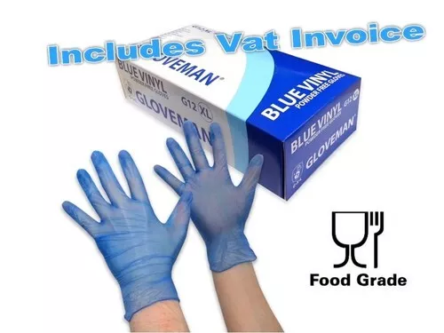 Gloveman BLUE VINYL FOOD SAFE Catering Disposable Powder Free Gloves 100-3000