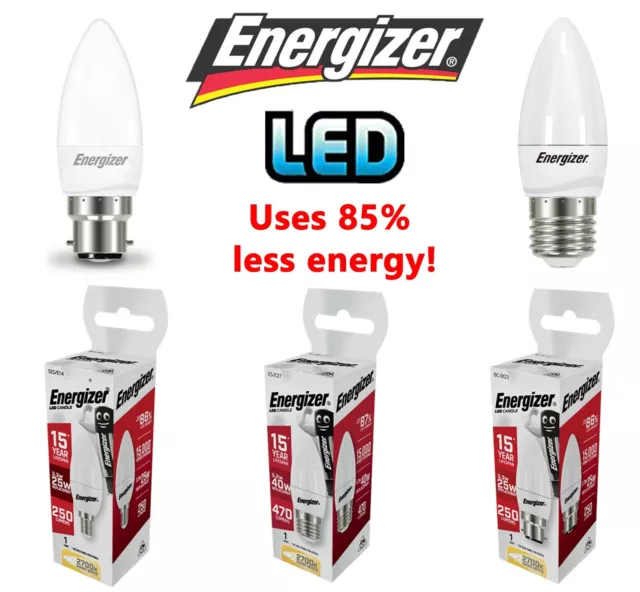 Energizer LED Candle Bulbs 3.4w = 25w 5.9W = 40W 6.2 WATT BC B22 B15 ES E27 E14