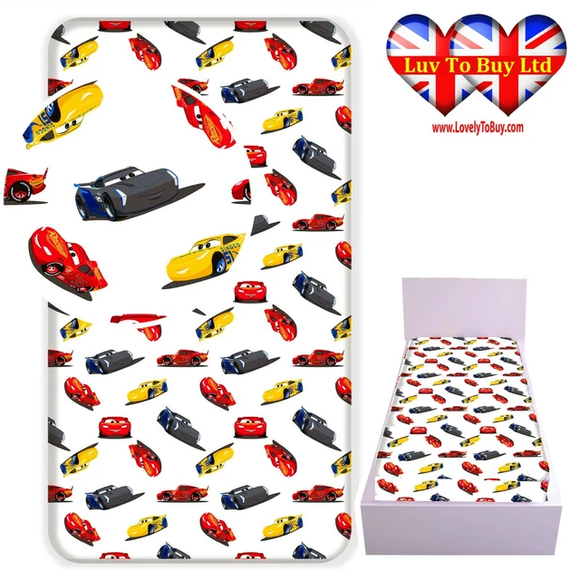 FITTED SHEET OFFICIAL Disney Cars Pixar 100 Cotton, Single Bed