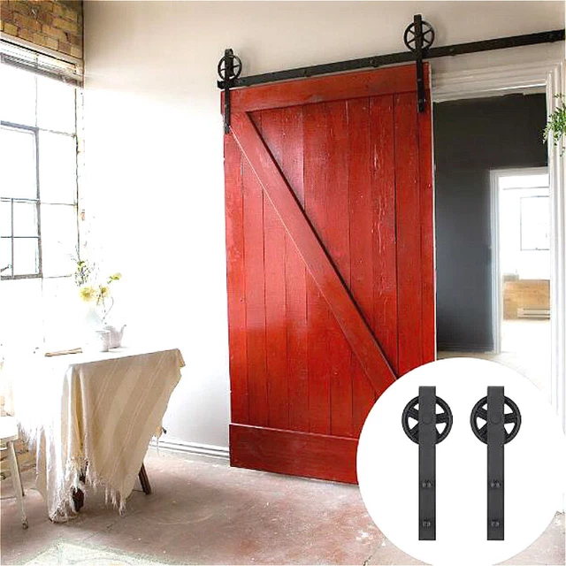 8FT  Vintage Strap SUPER BIG Wheel Single Sliding Barn Wood Door Hardware Track