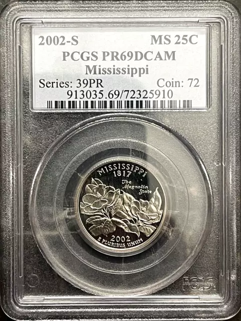 2002-S 25C Clad Mississippi Quarter PCGS PR69DCAM-Deep Cameo