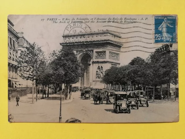 CPA 75 - PARIS Écrite en 1920 L'ARC de TRIOMPHE Bois de Boulogne Nombreuse AUTOS