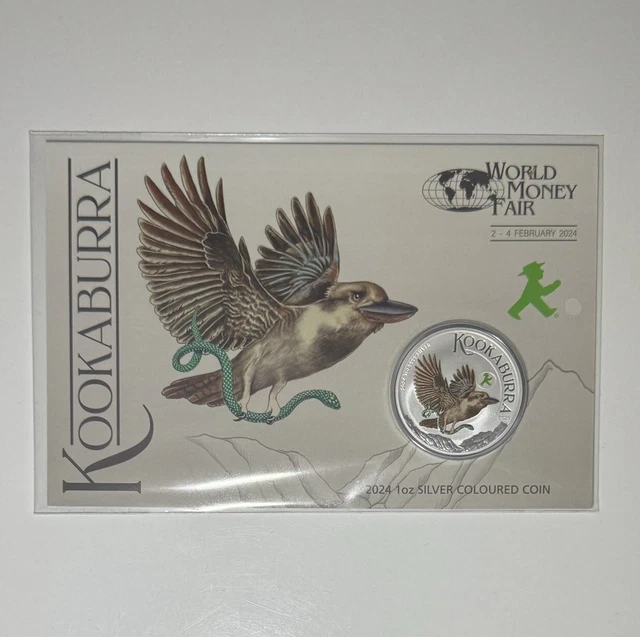 2024 WORLD MONEY Fair Australian Kookaburra 1oz Silver Coloured Coin in