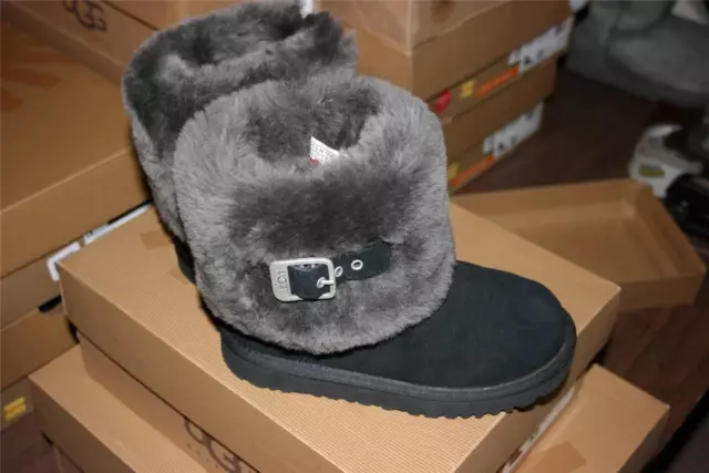 Ugg Kids Ellee #1001672 black fur/suede boot booties NIB size 10 Kids