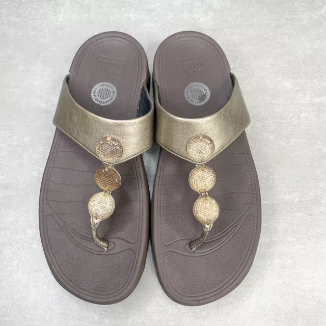 Fitflop Petra Thong Wedge Sandal Womens 9 Shoes Gold Brown Flip Flop Comfort