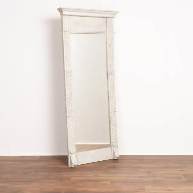 Tall Antique Gustavian Mirror Painted Gray from Sweden