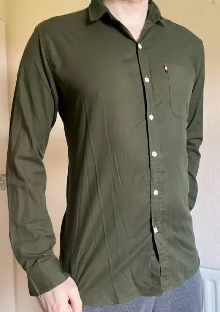 Mens XL Dark Green Long Sleeve Shirt Button-Up Collared Smart Casual Formal Wear