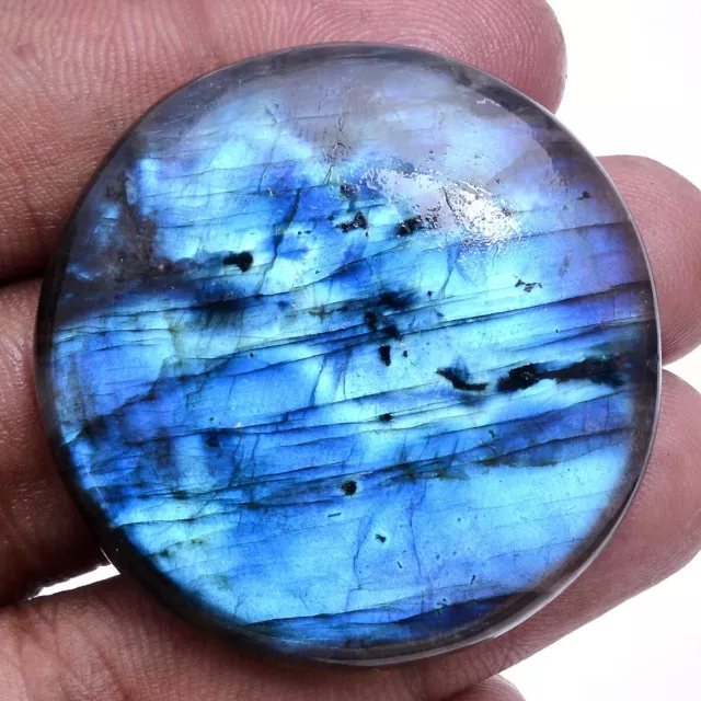 124 Cts Natural Labradorite Blue Fire 41mm Round Cabochon Pendant Size Gemstone