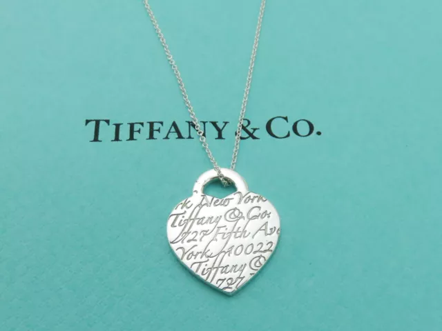 TIFFANY & CO Sterling Silver Medium Notes Heart Tag Pendant Necklace