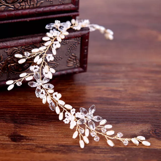 Crystal Rhinestones Pearls Headband Floral Headpiece Wedding Bridal Hair Vine 3