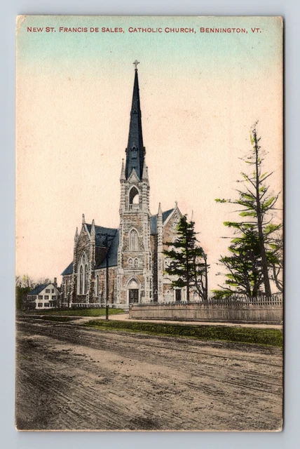 Bennington VT-Vermont, St Francis De Sales, Catholic Church, Vintage Postcard
