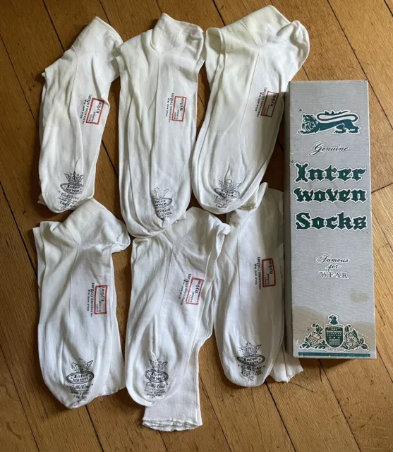 6 PR VTG INTERWOVEN Deadstock Socks Hosiery 40's 50's Sheer Nylon cotton size 12