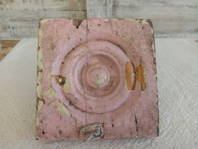 Antique Old Vintage Architectural Wood Bullseye Pink Paint ORNATE