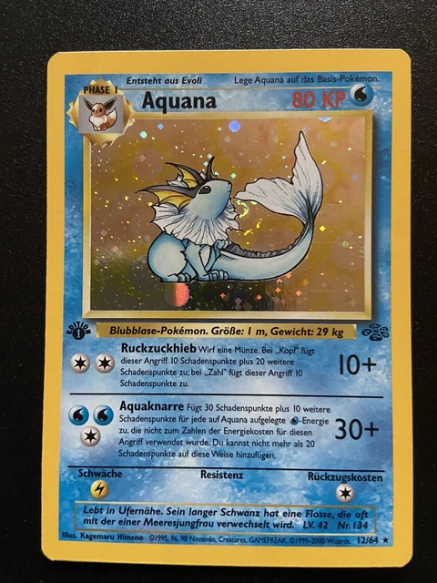 Pokemon Karte  SWIRL- Aquana 12/64 HOLO 1. Edition - Jungle Set -NM-Mint PSA 10