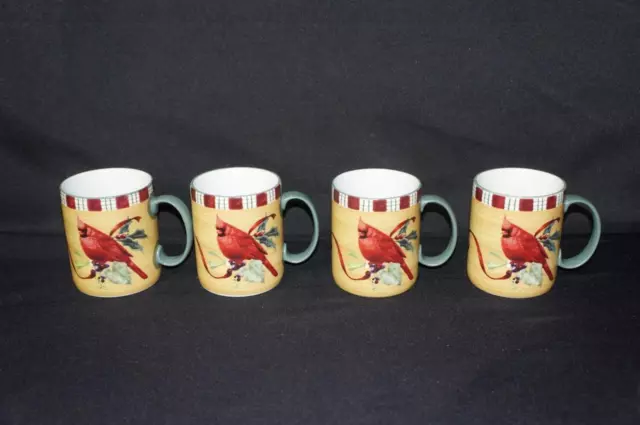 4 Lenox Winter Greetings Everyday Mugs Cardinal 3 7/8" Tall