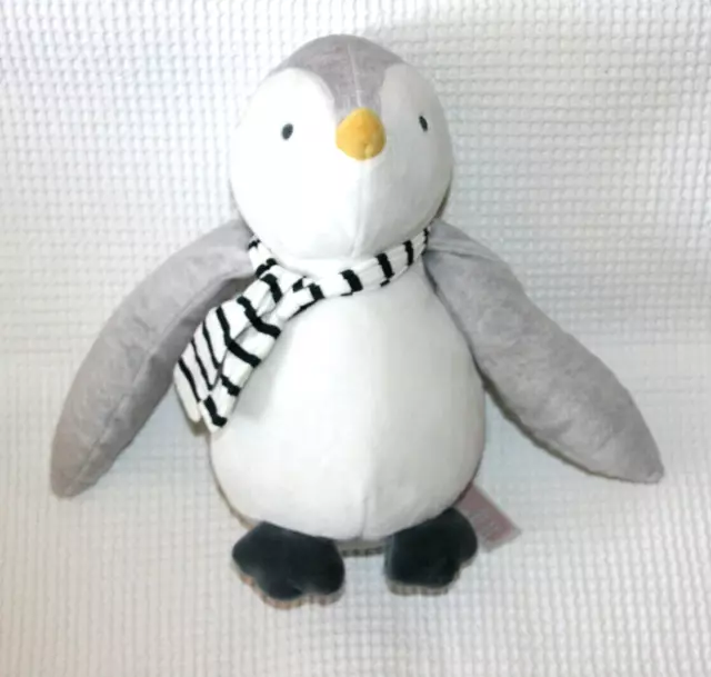 Obaibi Doudou Peluche Pingouin Avec Scratch Gris Blanc Echarpe Raye Etat Neuf