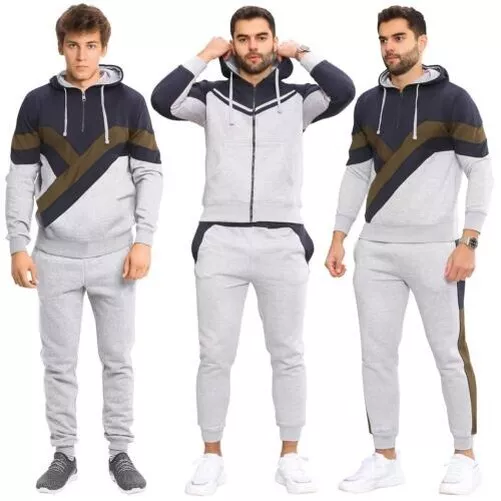 Uomo Completo Tuta da Ginnastica Fondo Set Felpa con Cappuccio Palestra Corsa