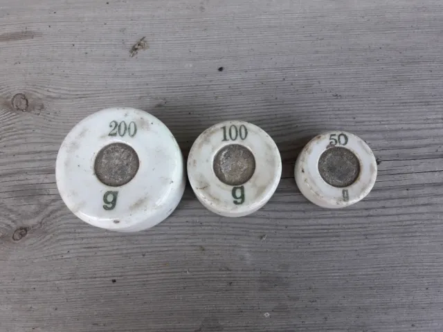 Alte Porzellan Gewichte für eine Küchenwaage 50-100-200 Gramm