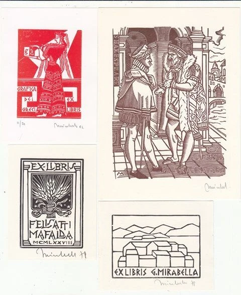 8 Exlibris Bookplate Hochdrucke Giuseppe Mirabella 1948 Konvolut Lot Mafi