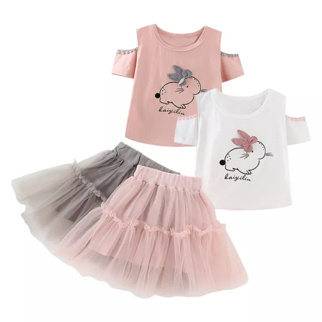 Fashion Kids Girls Easter Bunny Tops T-Shirt Tutu Skirt Dress Gifts Pink/White