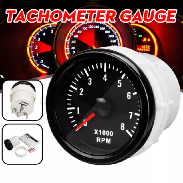 12V 2'' 52mm Rev Counter 0-8000 RPM Analogue Tachometer Tacho Gauge Meter new