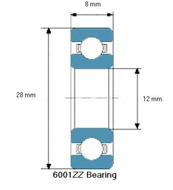 1 x Deep Groove Ball Bearing 6001ZZ Roulement à Billes 12 x 28 x 8mm 6001Z-2Z 2