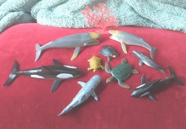 Sea Life Lot of 10, Ocean Animals, Plant, Whales Turtles Fish Aquarium Tub Toys