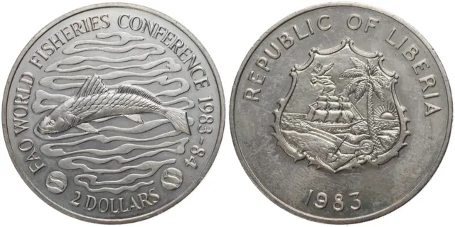 Republic of Liberia - 2 Two Dollars 1983 - FAO Fischreikonferenz - KM# 47