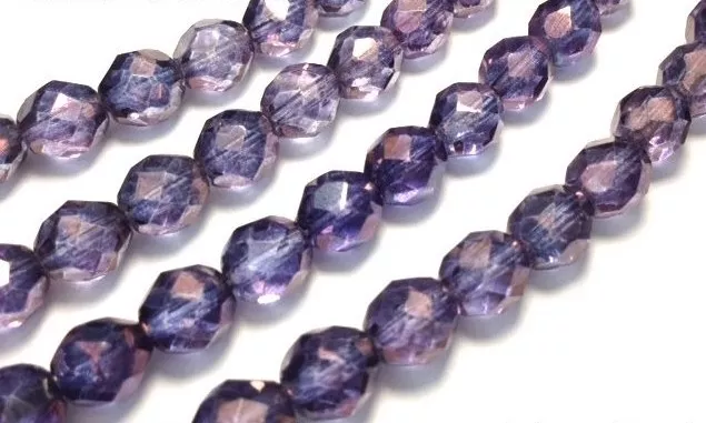 Czech Fire Polished Glass Beads 8mm Transparent Amethyst (25pcs) - BEADS & TOOLS