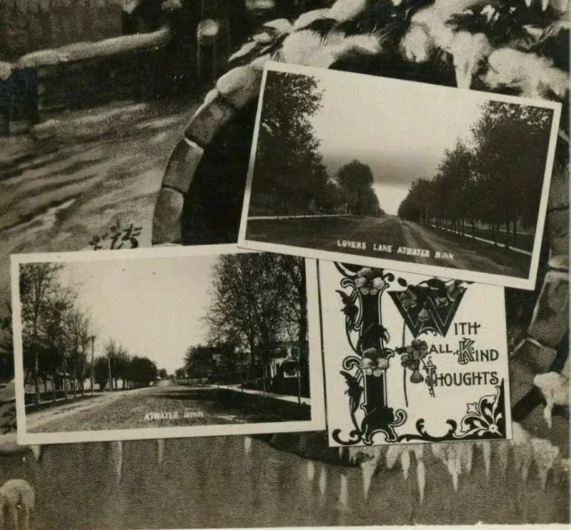 1908 Atwater Minnesota Lovers Lane Multiple Views RPPC Real Photo Postcard