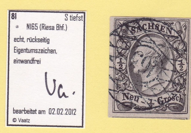 ## AD Sachsen MiNr 8 I , Stempel 165 RIESA - BAHNHOF , BPP - GEPRÜFT , LUXUS ##
