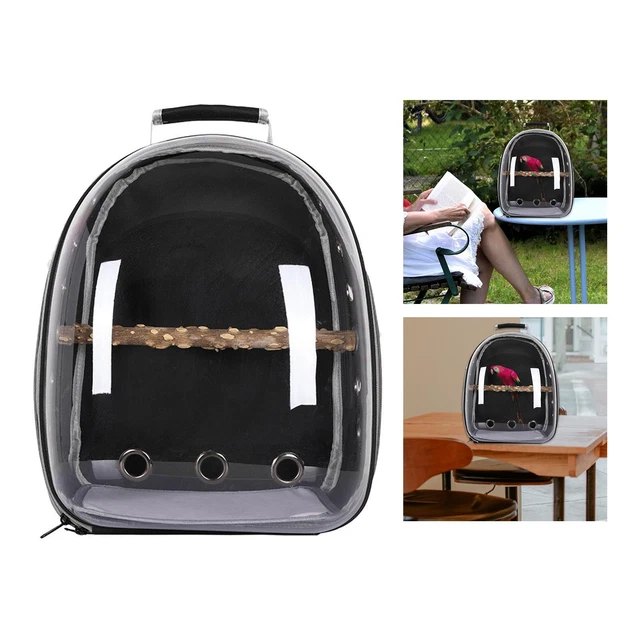 Bird Carrier Cage Shoulder Bag Pet Parrot Travel Clear Backpack Black