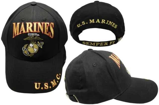 U.S. Marines U.S.M.C Logo EGA Semper Fi MARINES Black Embroidered Cap Hat