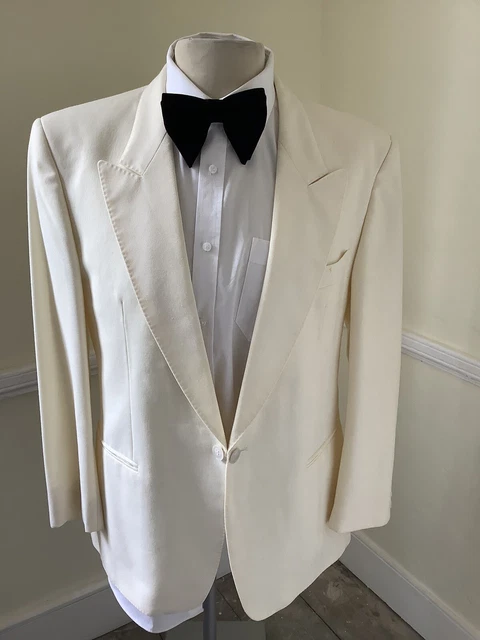 Giacca da cena smoking da uomo superba miscela lana su misura vintage diamante crema 42 S