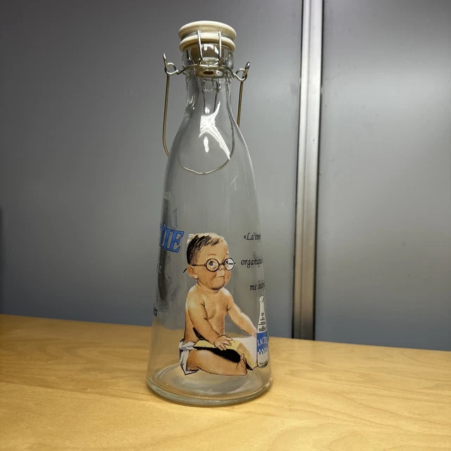French LACTIE le lait des p'tits génies 11.25" Glass Milk Bottle Water Baby Boy