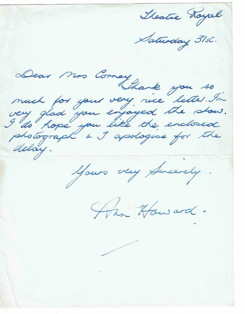 Ann Howard British mezzosoprano Vintage Hand Written & signed Letter