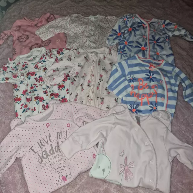 Set Of 8 Next Baby Girls Babygrows / Sleepsuits All In Excellent Condition