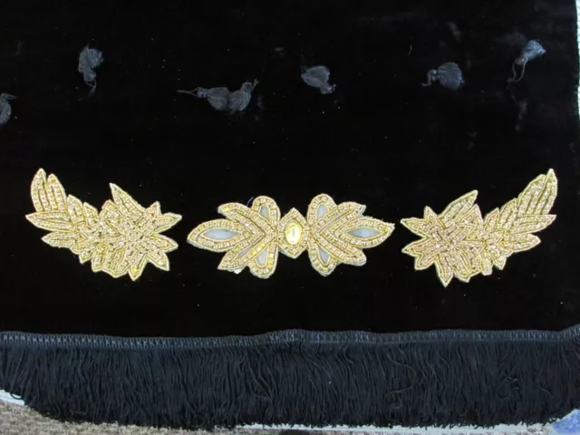 "3 Piece Gold  Rhinestone And  Beaded  Appliques  - Embellishment""