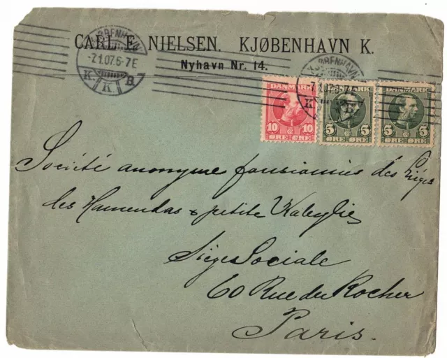 Danemark Old Letter Kjobenhavn Kkb Destination Paris Year 1907