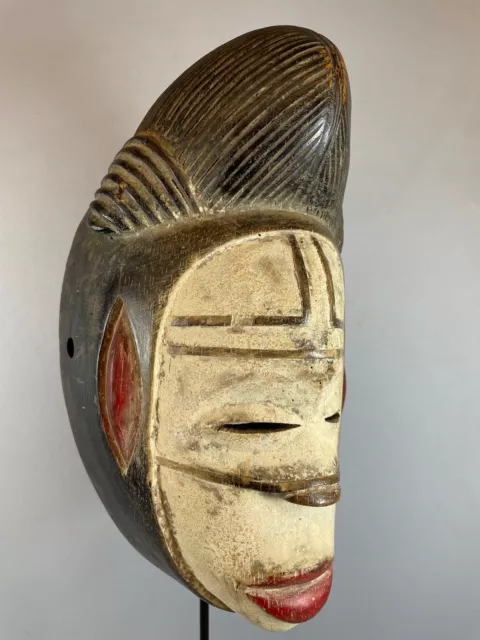 220636 - Tribal used African Punu Maiden Spirit Mask Mukudji White - Gabon.