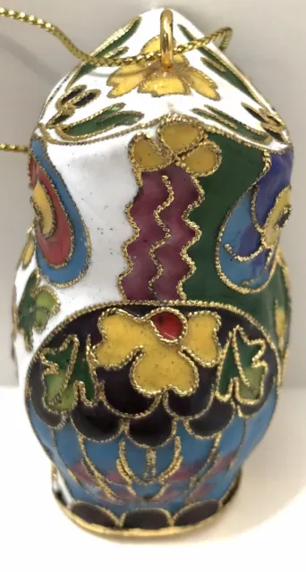 Cloisonne Owl Ornament Pendent Gold Plated Enamel 2 Sided Miniature Christmas 3