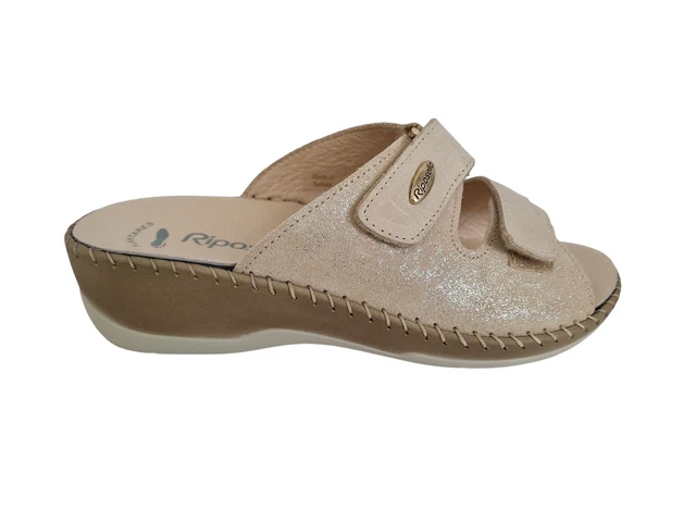 RIPOSELLA CIABATTA CON zeppa donna linea cucita a mano BEI