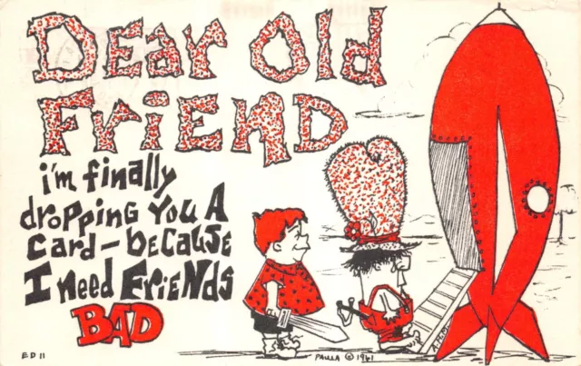 Old Comic Postcard  Large Friend Unused Used Gd Plus Very Good